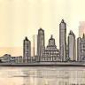 Simple outline icon of Melbourne skyline