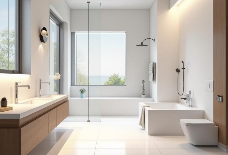 Modern bathroom renovation with clean lines and finishes