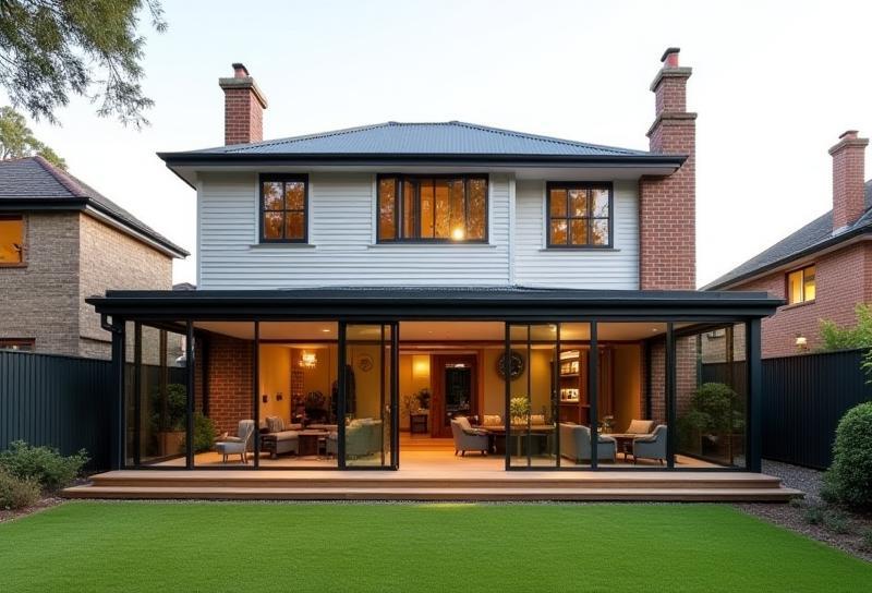 Rear view of a period home with a modern extension in Melbourne